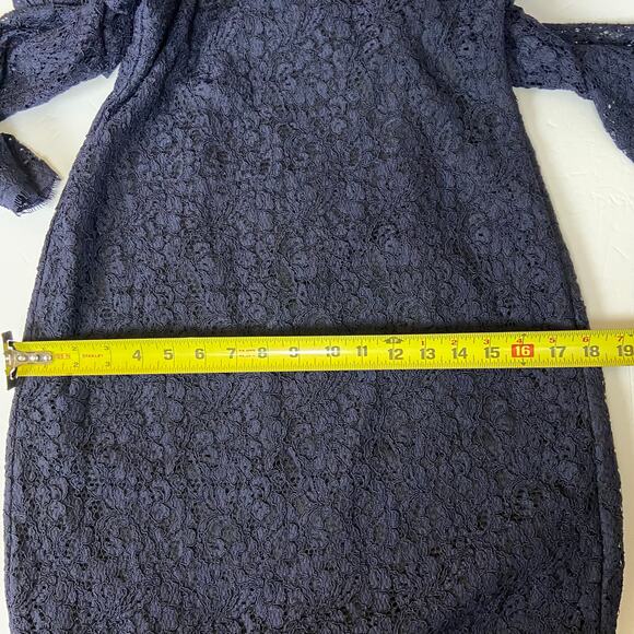 Adrianna Papell Evening Dress Navy Blue Lace Overlay Cocktail Party Size 8 - Picture 12 of 15